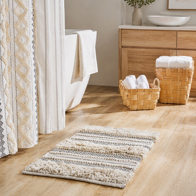 Woven Texture Stripe Bath Rug 20X32", Gray