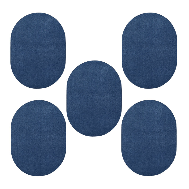 Ensemble de tapis d'intérieur / extérieur en polyester bleu uni touffeté à la machine Braschi, Ovale 2 pi x 3 pi