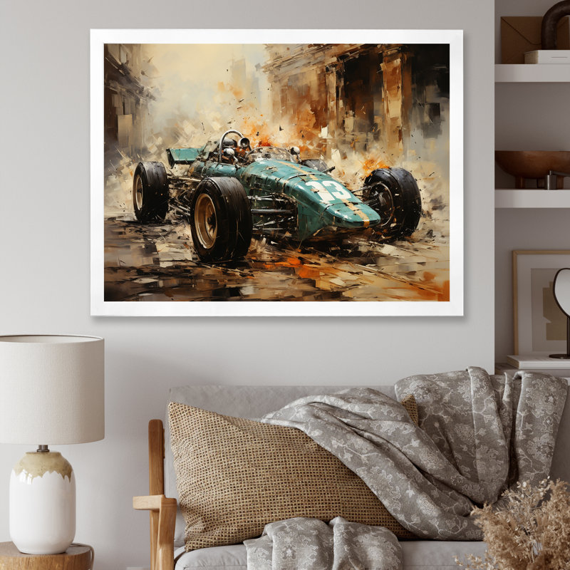 Illustration rétro rétro de voiture de sport - voiture de course, art mural, H 16 po x l 32 po x P 1 po, Cadre blanc