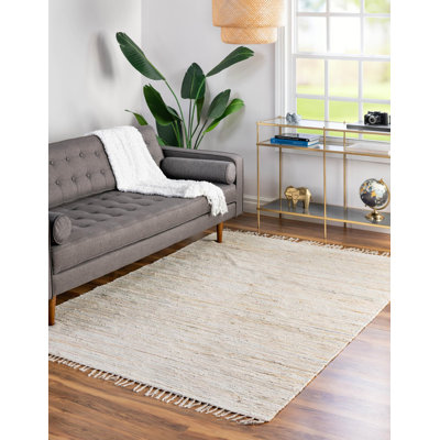 Tapis beige en coton noué à la main Prescott