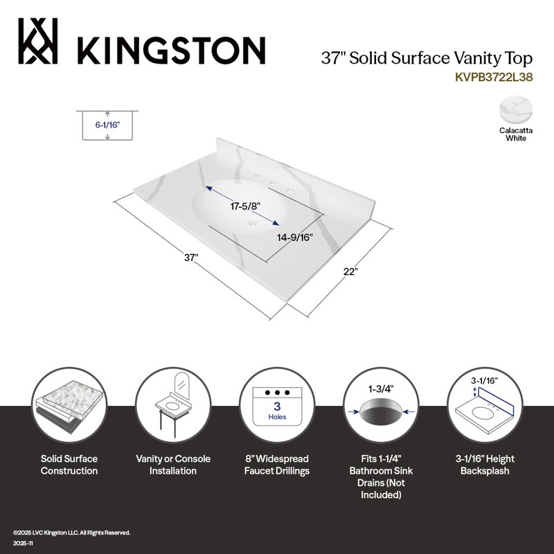 Kingston Brass Norbiton 37-Inch Solid Surface Vanity Top