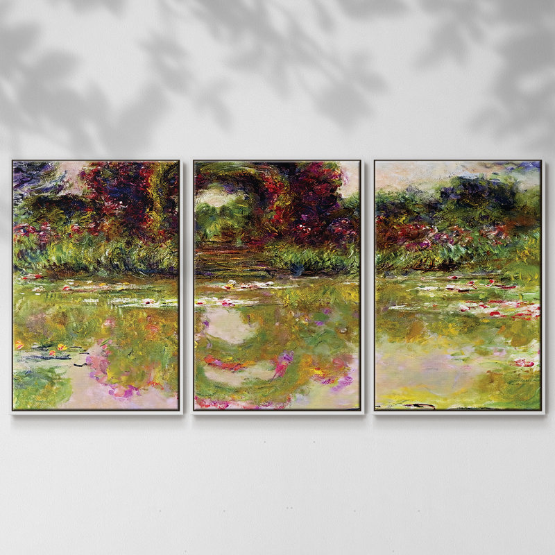 Rose Arches At Giverny, 1913, reproduction d'art sur toile encadrée 3 pièces, H 40 po x l 78 po x P 2 po, Blanc
