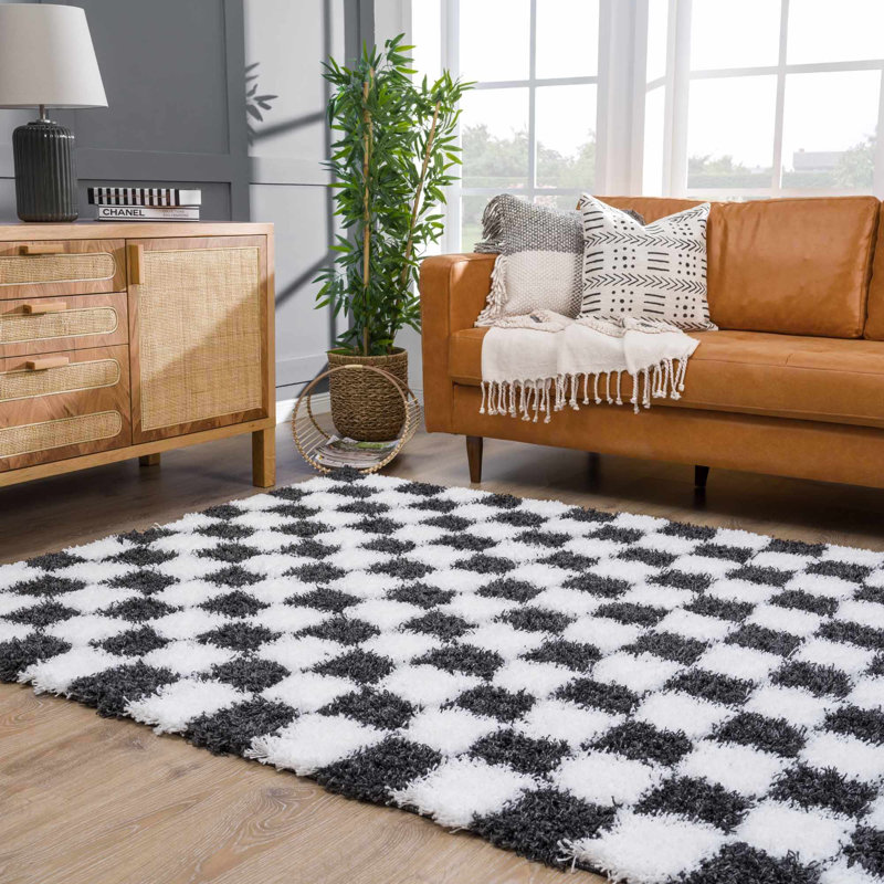Tapis noir / blanc Atiray, Rectangle 5 pi 3 po x 7 pi 3 po