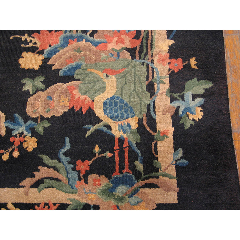 Blue Antique Artistic Art Deco Chinese Crane Pattern Area Rug