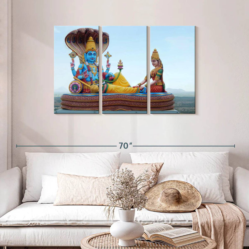 Statue Adella Vishnu et Lakhshmi, H 28 po x l 45 po