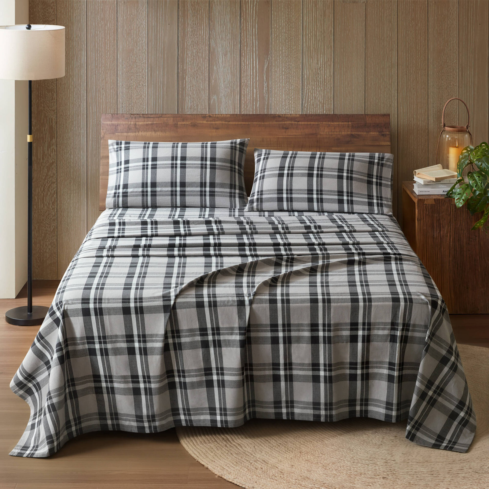 Woolrich Cotton Flannel Sheet Set, King, Emerson Gray Plaid