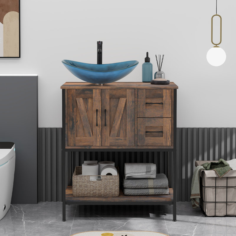Meuble-lavabo simple 30 po avec lavabo sur pied Farmhouse, Noir, Bleu très foncé
