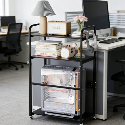Support pour imprimante à roulettes en métal réglable à 3 niveaux avec tablettes de rangement - Organisateur de bureau mobile pour imprimante, tour PC et fournitures de bureau