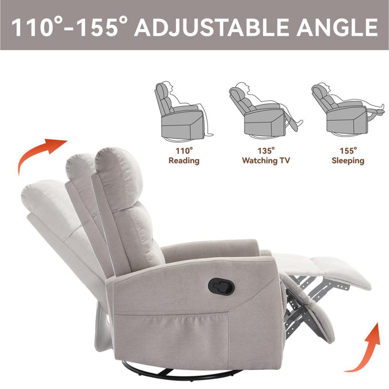 Modern Rocking Swivel Recliner, Light Gray