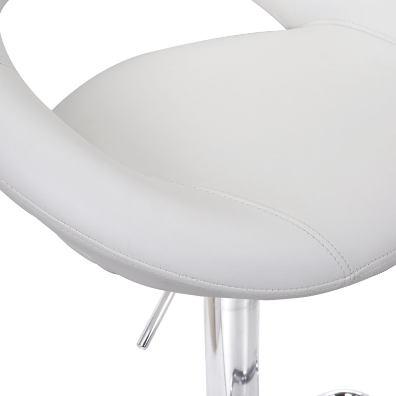 Sorrento Swivel Upholstered Adjustable Height Counter Stool with Metal Frame, White, Polished Chrome