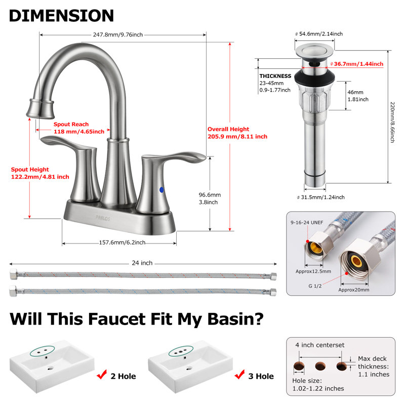 Centerset 2-handle Bathroom Faucet with Drain Assembly, Brushed Nickel