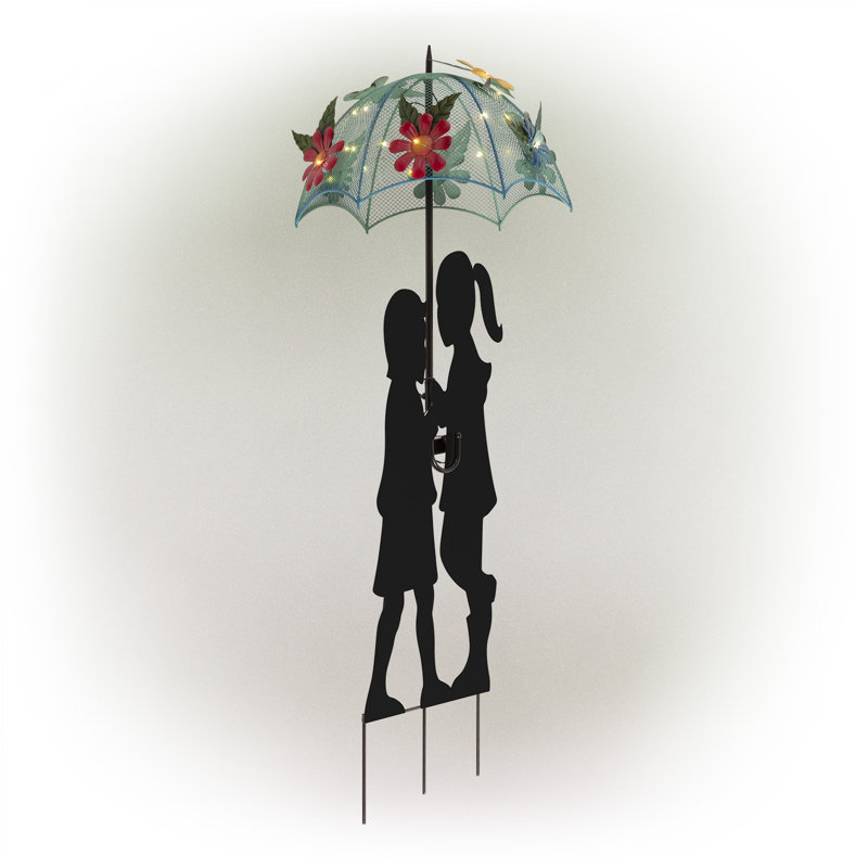 Solar Powered Multicolor Metal Girl and Boy Silhouette Statue