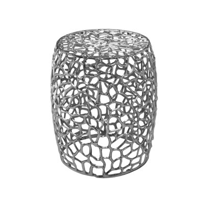Hand - Crafted Round Aluminum Accent Table With Stunning Abstract Mesh Design, Nickel Color, Rust And Stable Frame, 15x15x20.5 Inches, 12.65 Lbs Handmade Gorgeous Pattern, Modern Style, Inches
