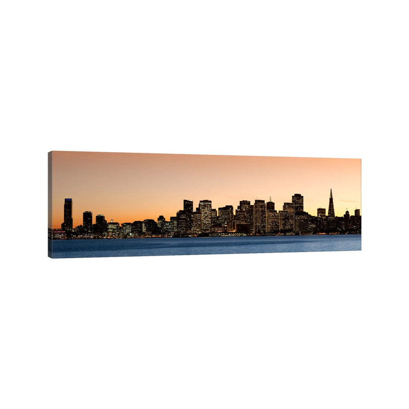 Buildings Lit Up At Dusk, San Francisco, California, USA 2010 - Wrapped Canvas Panoramic Print