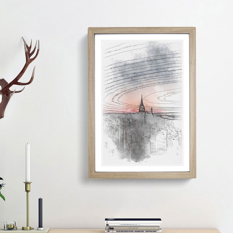 The Empire State in New York - Picture Frame Painting Print, Oak Framed, 33cm H x 24cm W x 2cm D