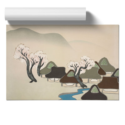 Village with Cherry Blossoms 1 Piece Painting