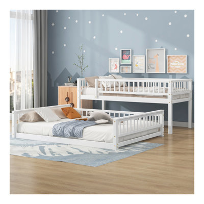 Twin XL Over Queen Bunk Bed With Ladder And Guardrails, White