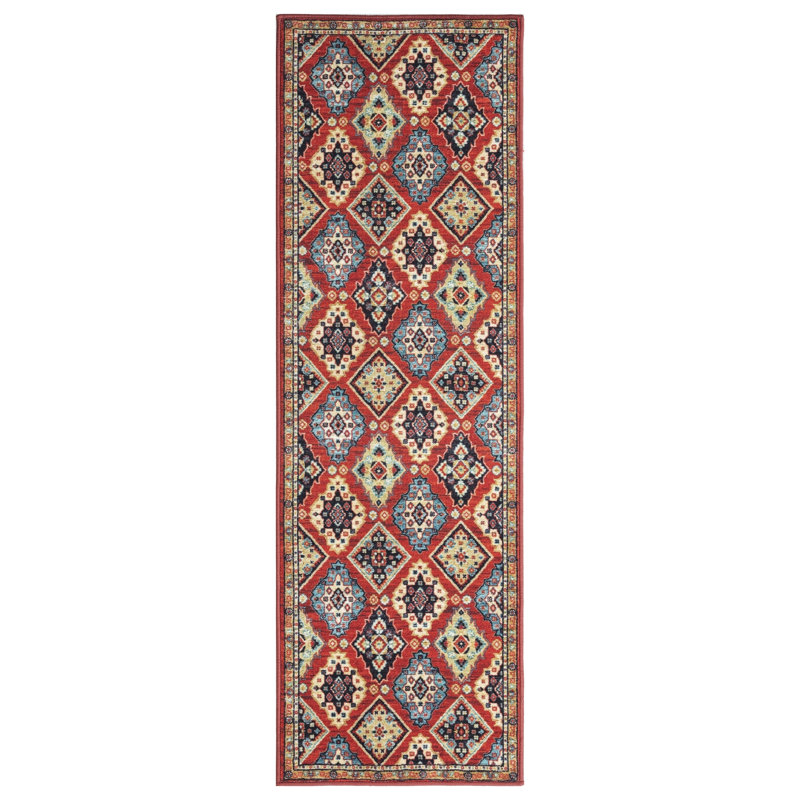 Lyanne Washable Non-Slip Red Area Rug, Rectangle 2'7" x 9'