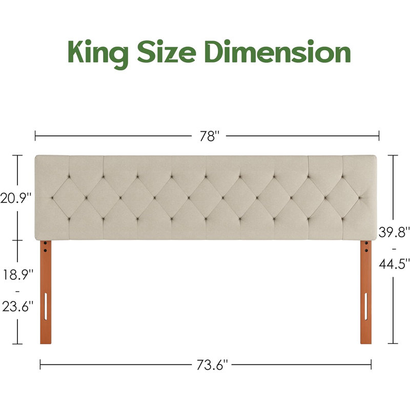Adjustable Height Upholstered Headboard,Foldable King Beige, Beige, King
