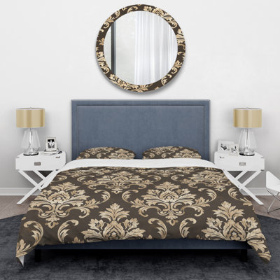 Ensemble de housse de couette brun damassé Glam Patten II - Glam