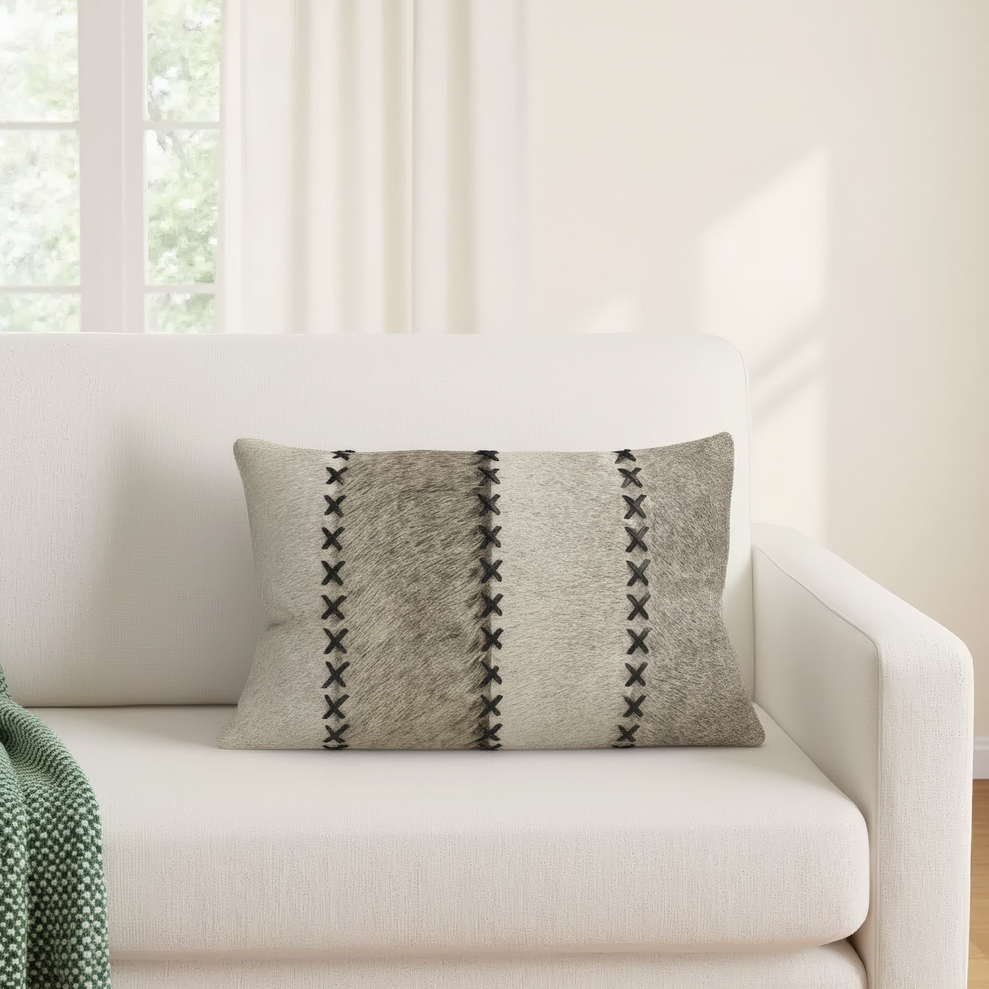 Ilara Patchwork Leather/Suede Lumbar Throw Pillow, Polyester/Polyfill