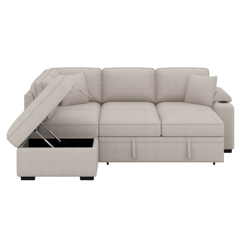 84.75" Sleeper Sofa Bed, 2 In 1 Pull Out Sofa Bed L Shape Couch With Storage Ottoman, Bedroom Couch And Small Apartment