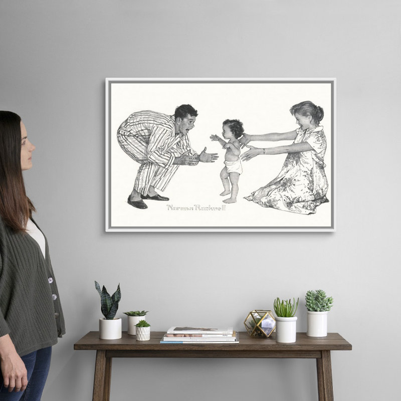 «Baby's First Step», art mural sur toile, Cadre flottant blanc, H 26 po x l 38 po x P 1,75 po