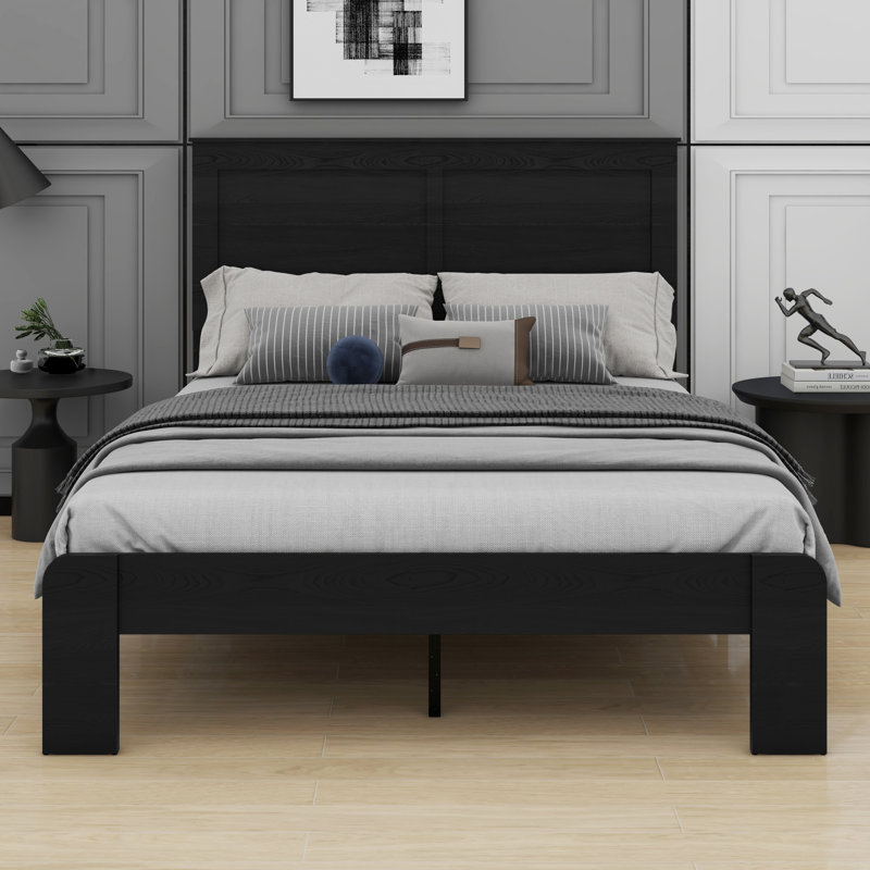 Structure de lit minimaliste en bois avec rangement sous le lit, Double