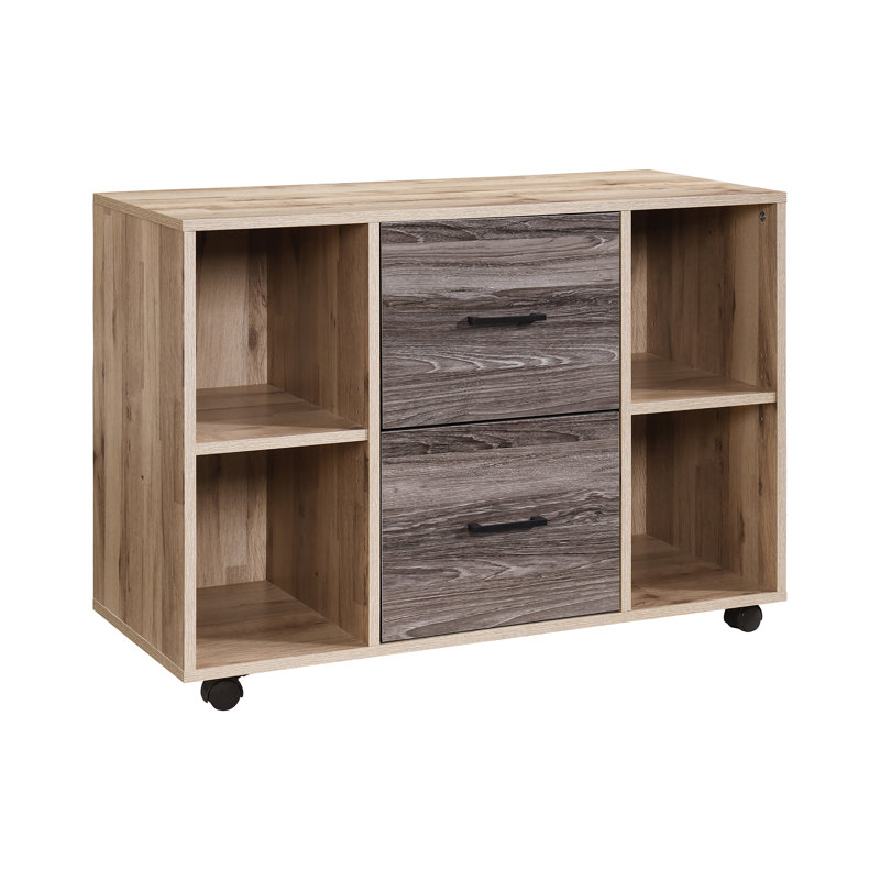 Walnut File Cabinet With 2 Drawers, Gray