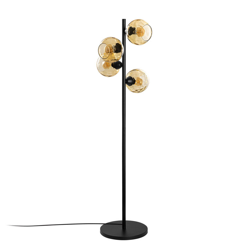 Lampe sur pied industrielle, structure en métal noir, 14,2 po x 14,2 po x 53,1 po | 4 x douilles E27 (40 W maximum), design élégant, capuchon en verre | Parfait pour le salon, la chambre à coucher et le bureau | Base robuste de 11,8 po de diamètre, éclairage élégant et fonctionnel