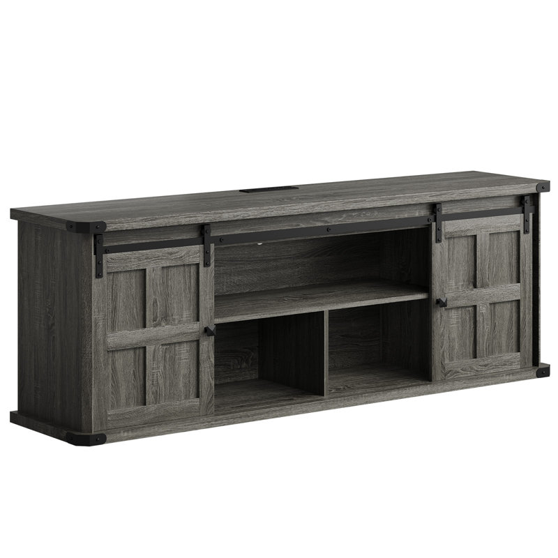 70 in Farmhouse TV Stand for 75 in TVs, Modern Entertainment Center with Sliding Barn Doors, Modern Media TV Console Table, Wood Long TV Stand for Living Room