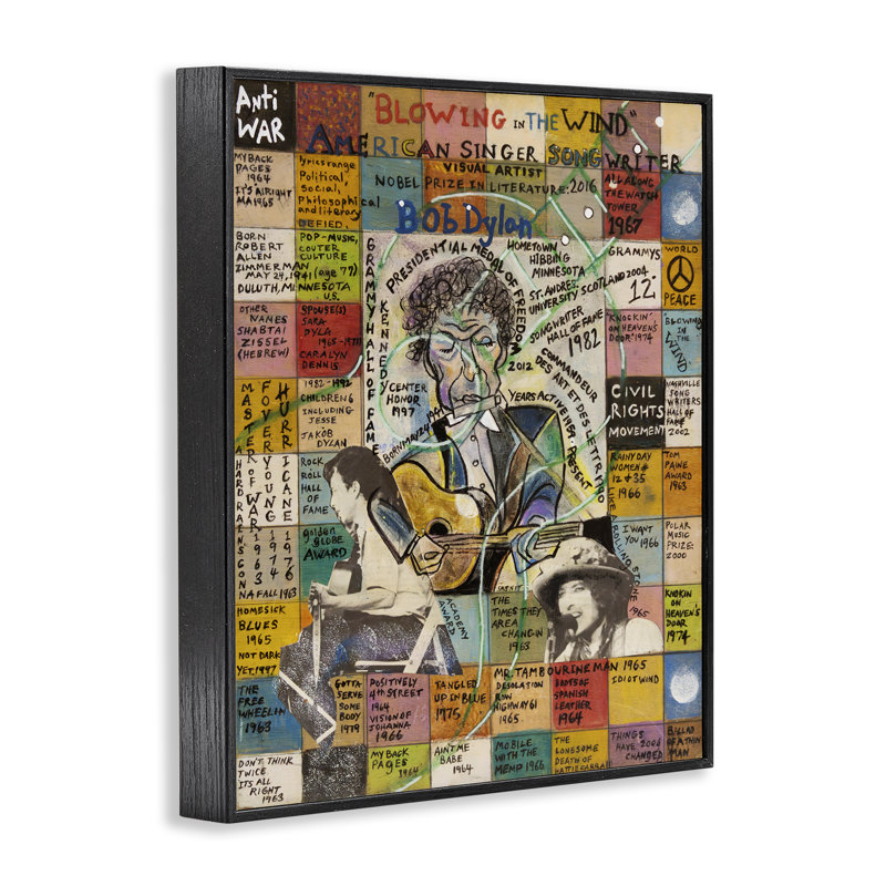 Bob Dylan Collage Framed Giclee Art by Sabin, Midnight Black Framed Giclee, 14" H x 11" W