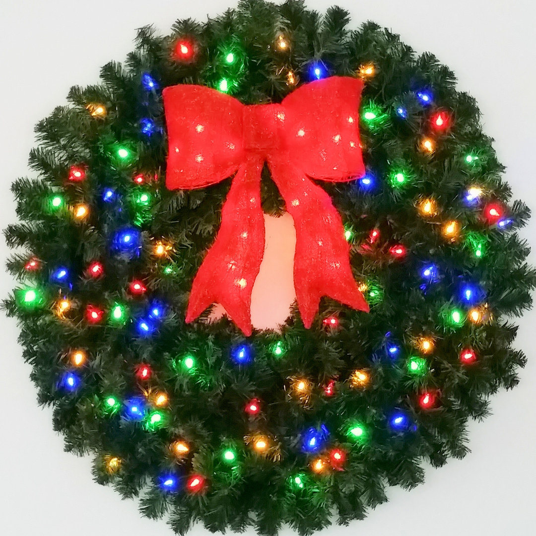 3 Foot (36 Inch) L.E.D. Christmas Wreath With Pre-Lit Red Bow ACWreaths Light 