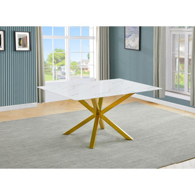 Glass With White Marble Design Dining Table