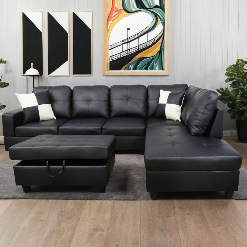 Maumee Upholstered Sectional, Right Hand Facing, Black
