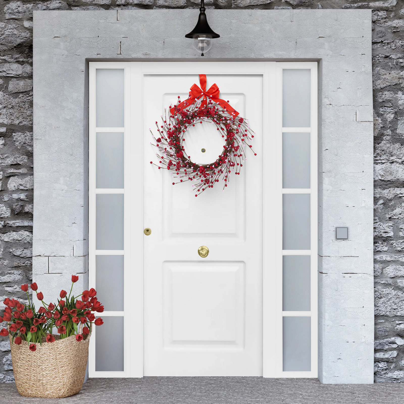 20" Red Bow Heart Valentine's Day Wreath