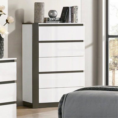 Poignées de tiroir dissimulées de style contemporain 1Pc avec glissières à roulement à billes à finition ultrabrillante, accents métalliques, finition blanche et gris métallique