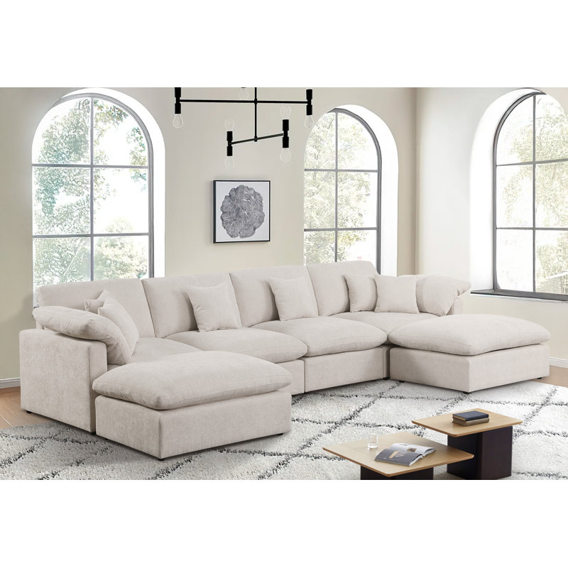 152" Modern Simple U-Shape Sofa, Beige