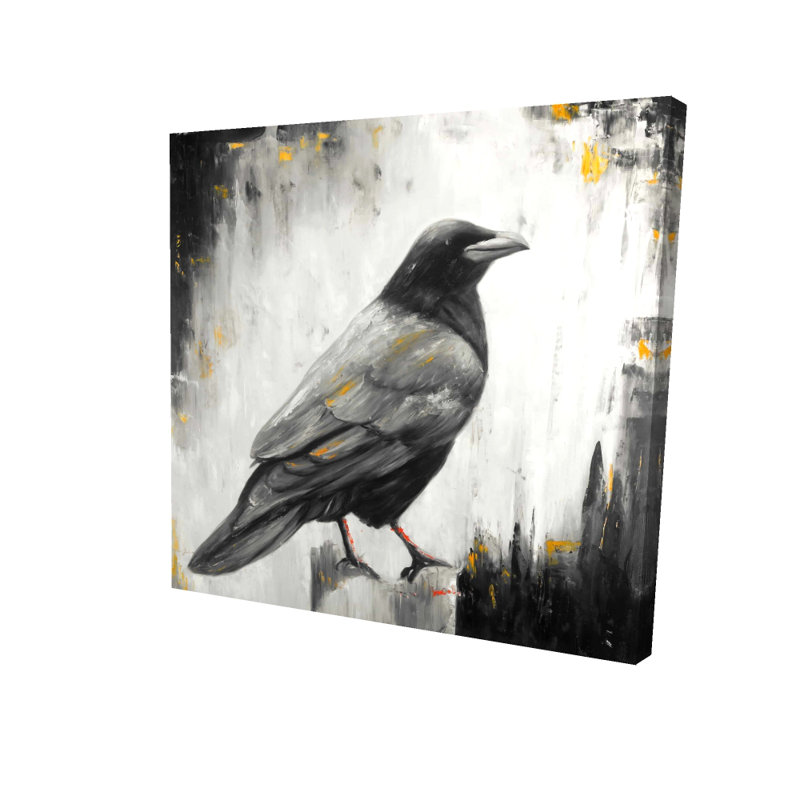 Industrial Crow Bird Gray Canvas | Home Decor Wall Art