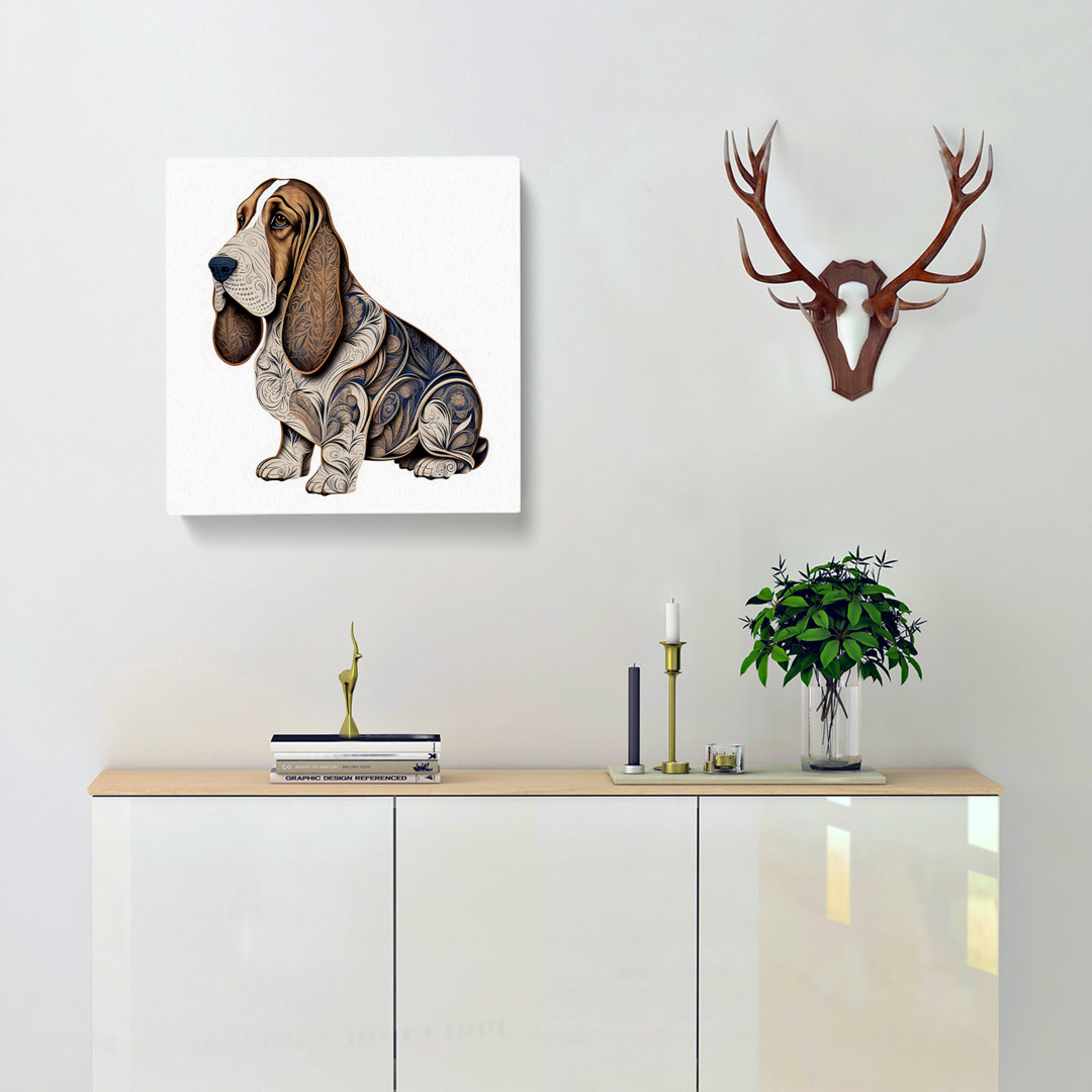 Basset Hound Ornamental Art - Wrapped Canvas - Framed Print