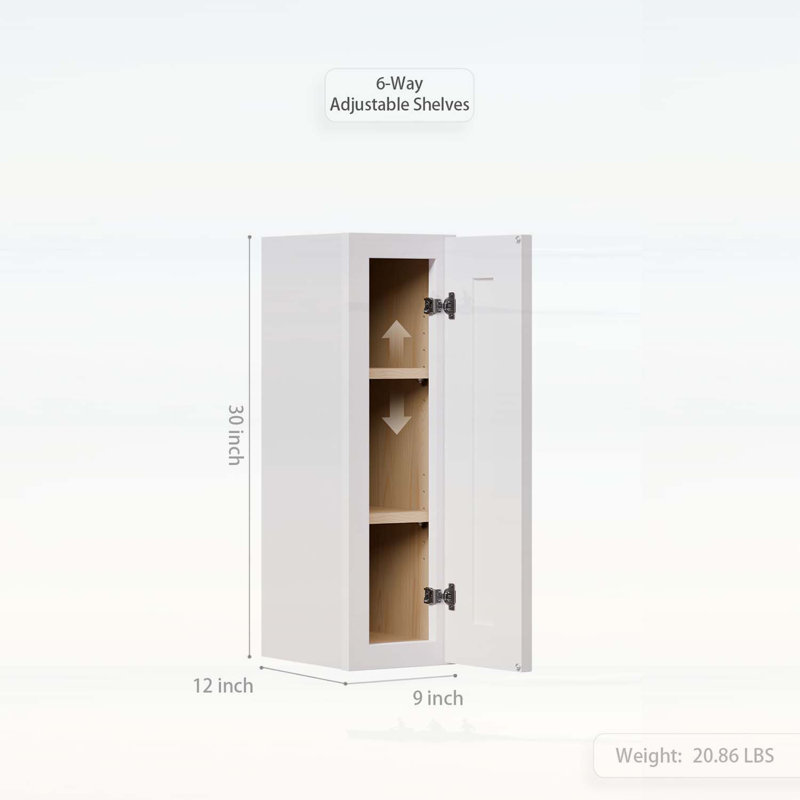 Armoire en bois avec porte à fermeture en douceur et tablettes réglables, idéale pour la cuisine, la salle de bain, la buanderie et le garage