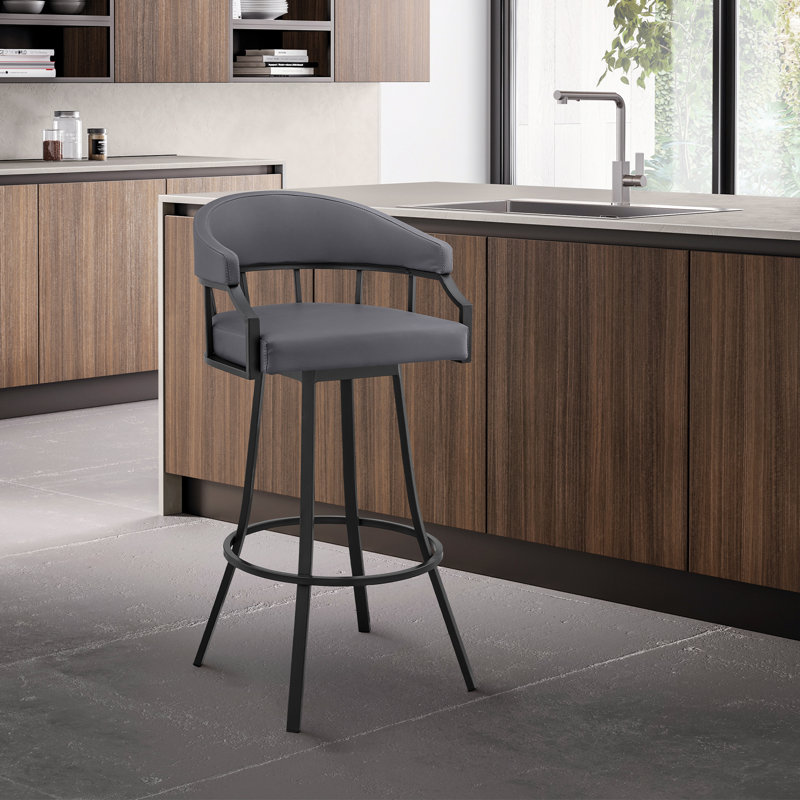 Tabouret de bar Heuvelton, Hauteur du comptoir (siège d'une hauteur de 26 po, Gris ardoise, Noir