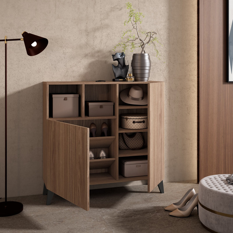 Moss 12 Pair Shoe Storage Cabinet, Walnut