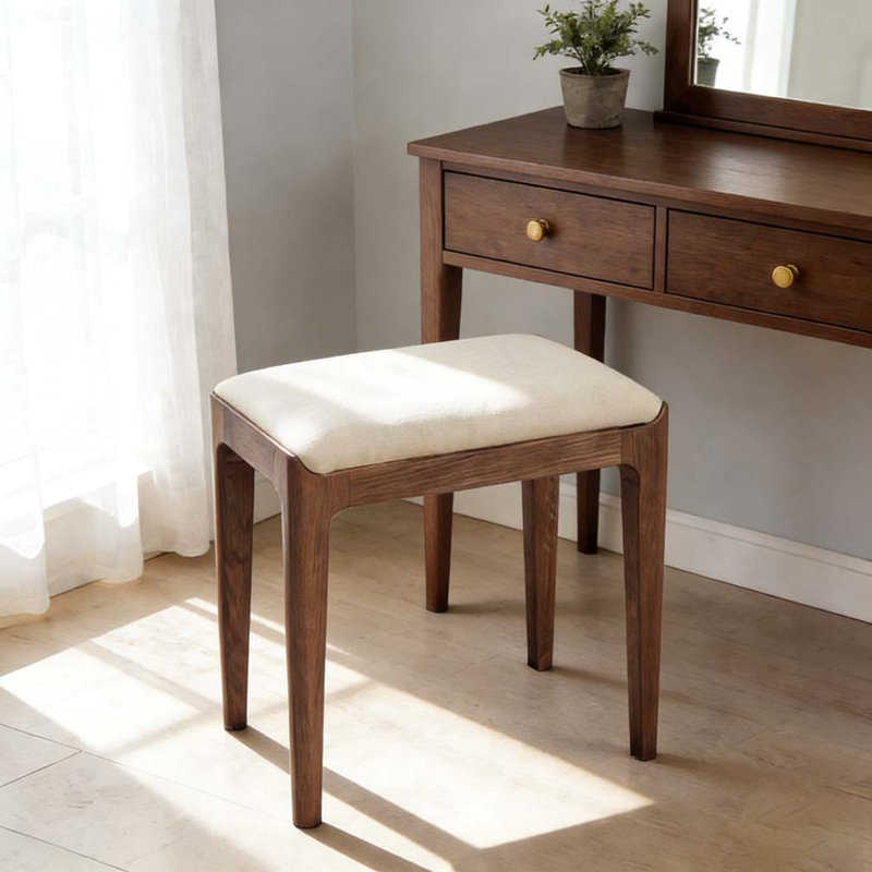 Red Oak Solid Wood Bedroom Vanity Stool, Walnut