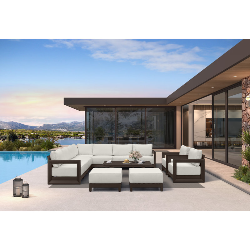 PURPLE LEAF Patio Furniture Set Open-End Outdoor Couch With 9.6" Thick Cushion And Soft Pillows Outdoor Sectional Sofas Modern Outdoor Conversation Sets For Yard Porch Deck, Bronze