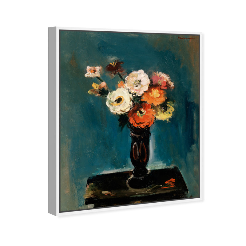 Fleurs par Joseph Kutter - Peinture, H 20 po x l 17 po, Toile avec cadre blanc