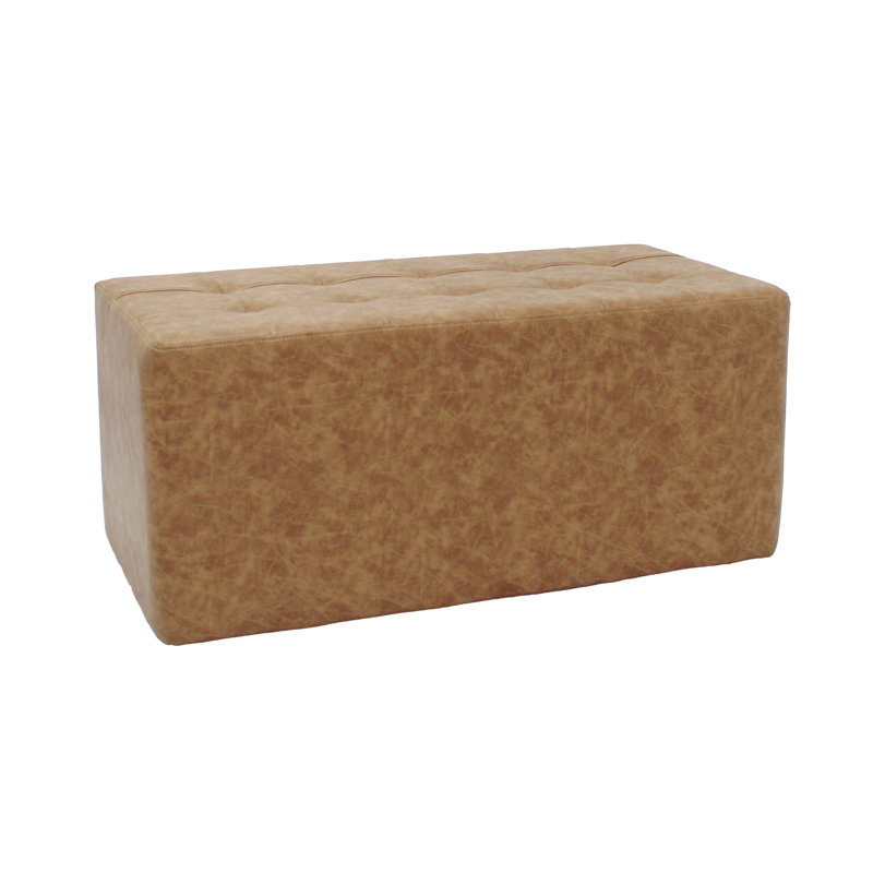 Pecan Distressed Faux Leather Rectangular Tufted Ottoman
