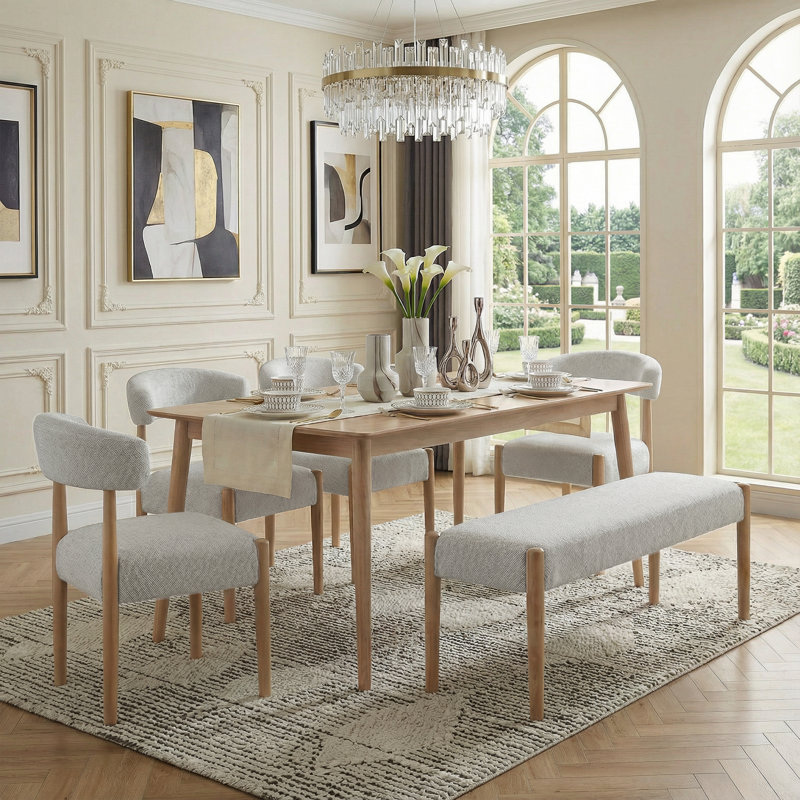 5-Piece Upholstered Side Dining Chair & Bench, Beige
