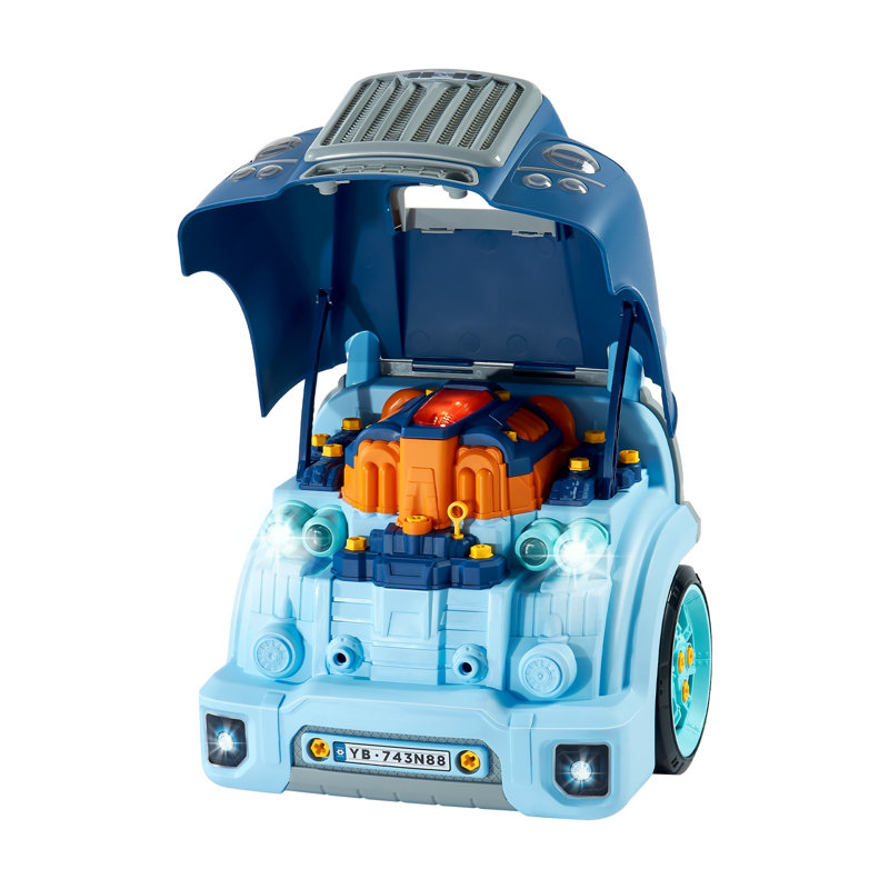 Coffret de réparation automobile pour enfants (60 pièces) avec lumières, sons et pièces amovibles – Atelier de jeu de mécanique en ABS bleu pour les enfants de 3 ans et plus