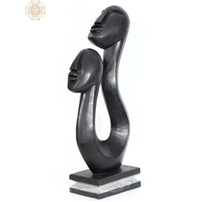 Grande sculpture abstraite de 33 pouces Stargazing Couple, grande figurine en pierre noire pour plancher ou table